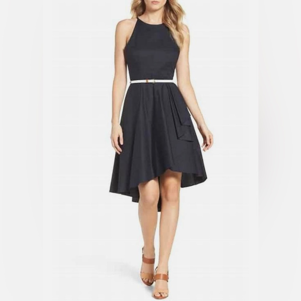 Eliza J high low belted navy dress - 4P